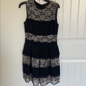 Tahari ASL Black and Cream Lace Mini Dress